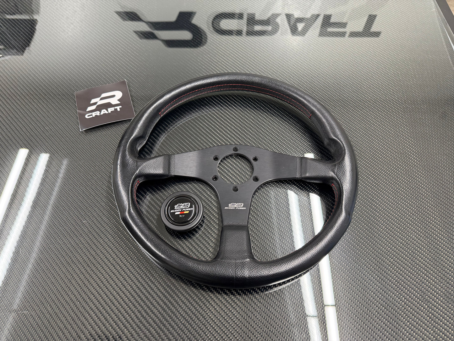 Used Mugen Racing 3 Steering Wheel Black Leather/Red Stitch