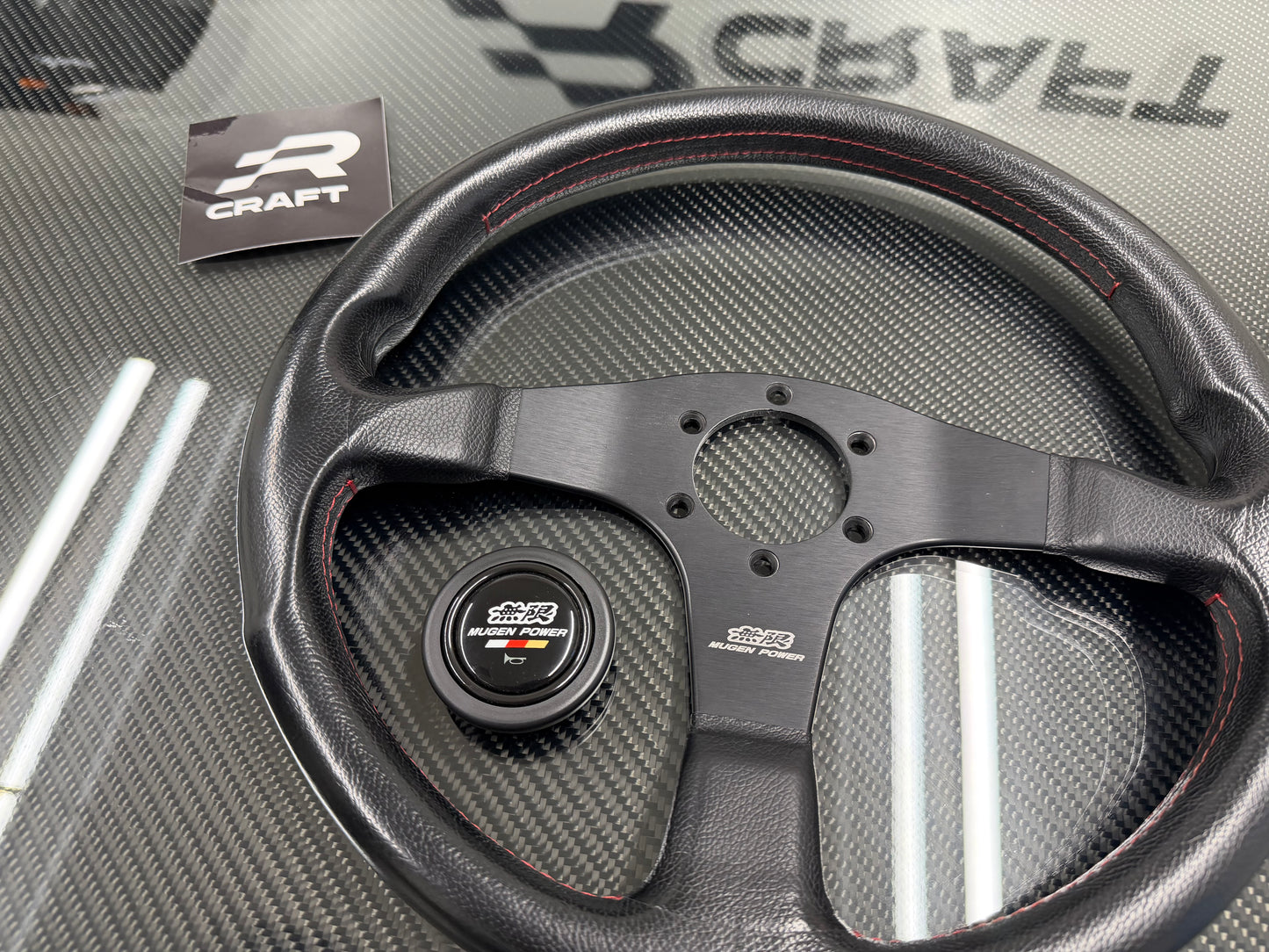 Used Mugen Racing 3 Steering Wheel Black Leather/Red Stitch