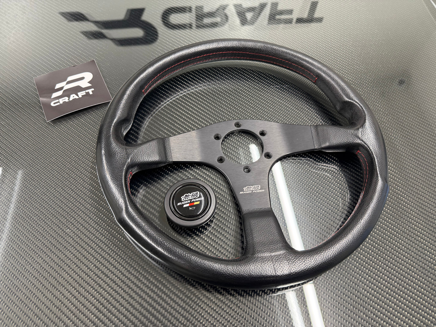 Used Mugen Racing 3 Steering Wheel Black Leather/Red Stitch