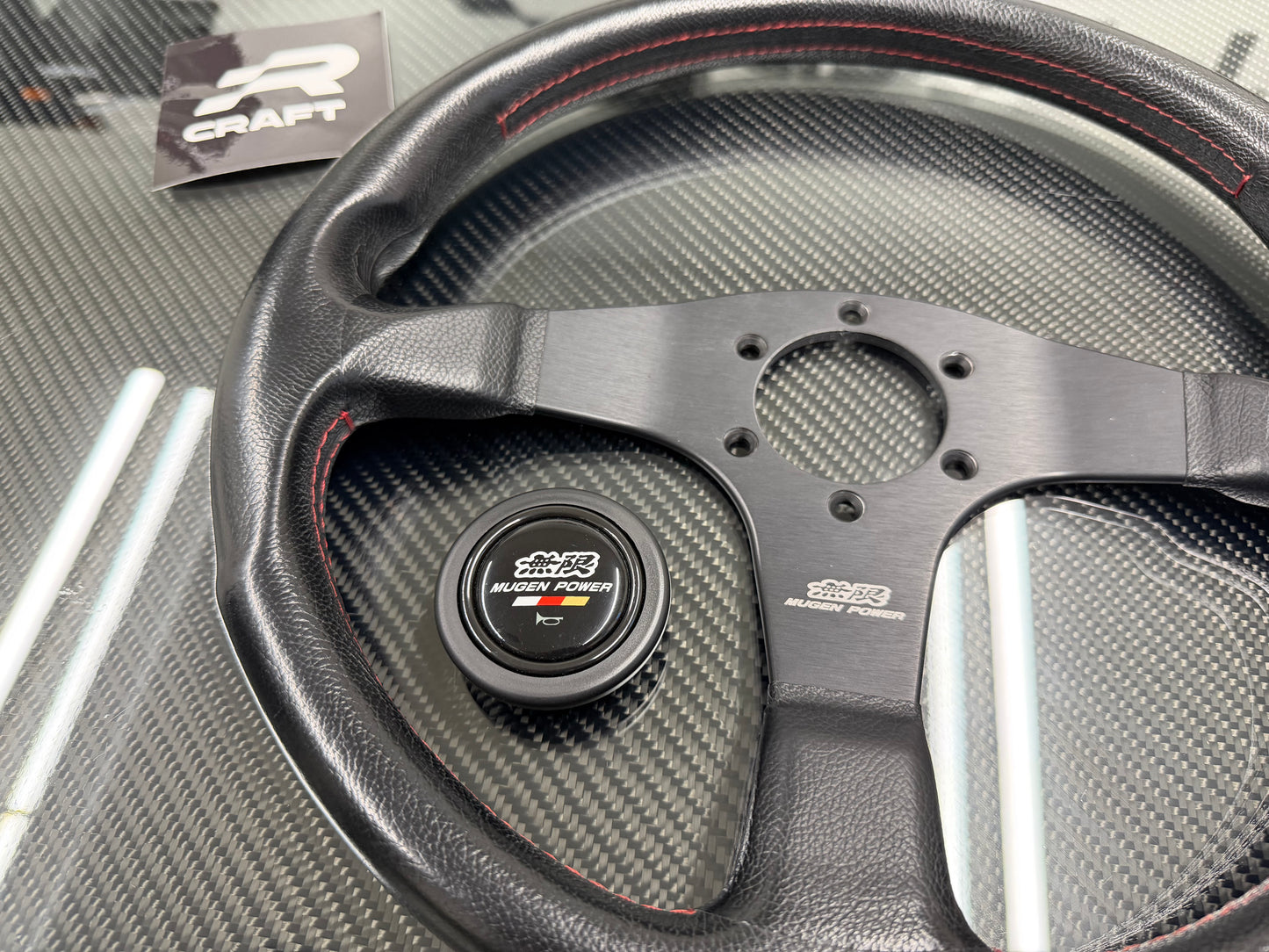 Used Mugen Racing 3 Steering Wheel Black Leather/Red Stitch