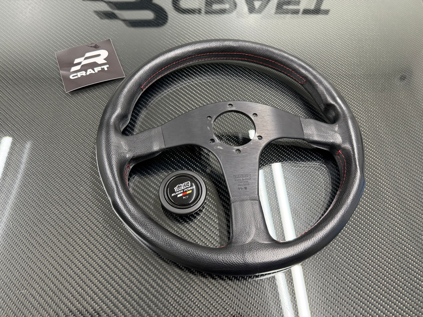 Used Mugen Racing 3 Steering Wheel Black Leather/Red Stitch