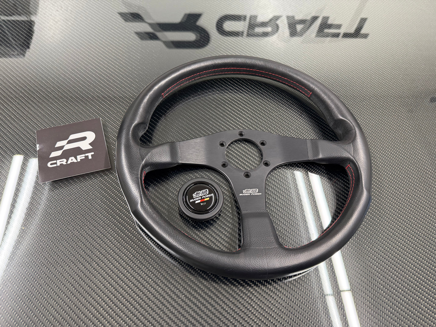 Used Mugen Racing 3 Steering Wheel Black Leather/Red Stitch