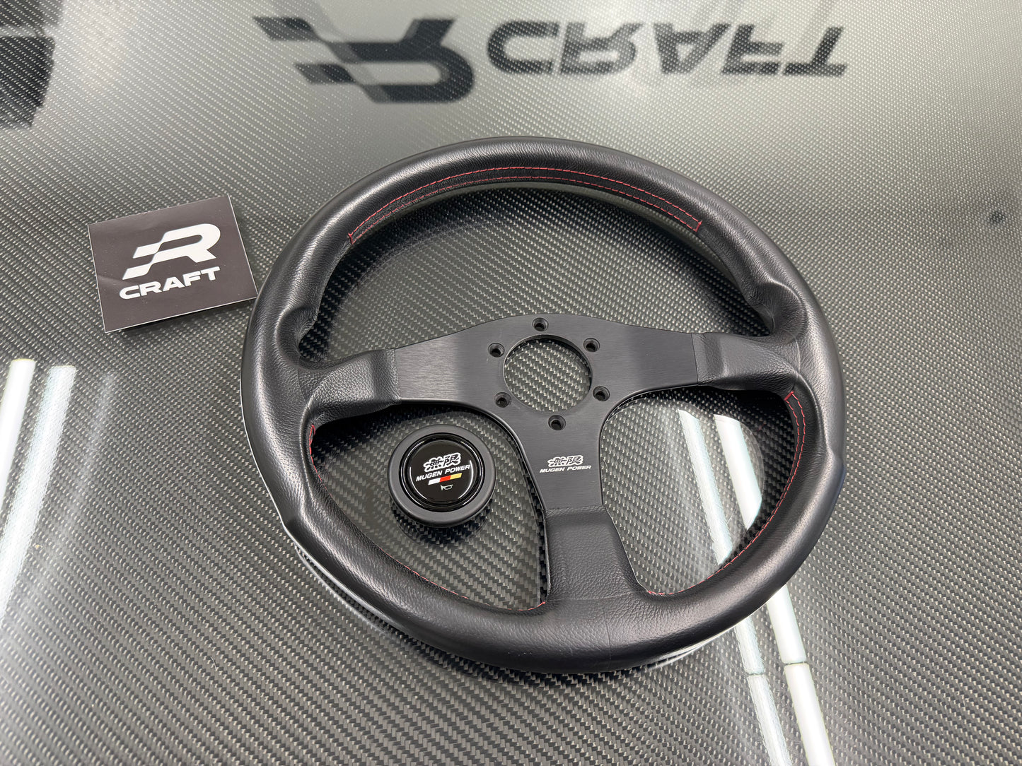 Used Mugen Racing 3 Steering Wheel Black Leather/Red Stitch