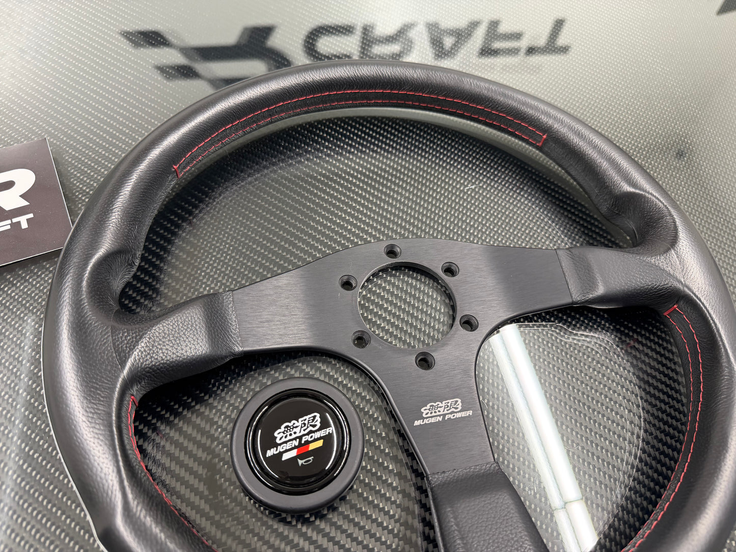 Used Mugen Racing 3 Steering Wheel Black Leather/Red Stitch