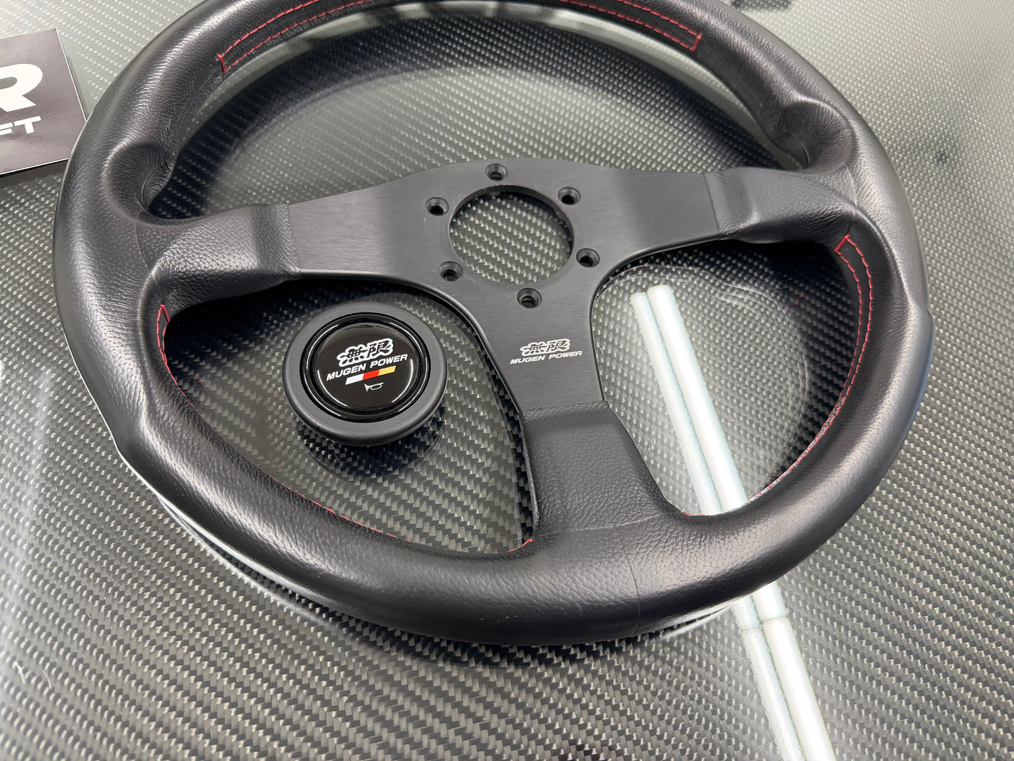 Used Mugen Racing 3 Steering Wheel Black Leather/Red Stitch