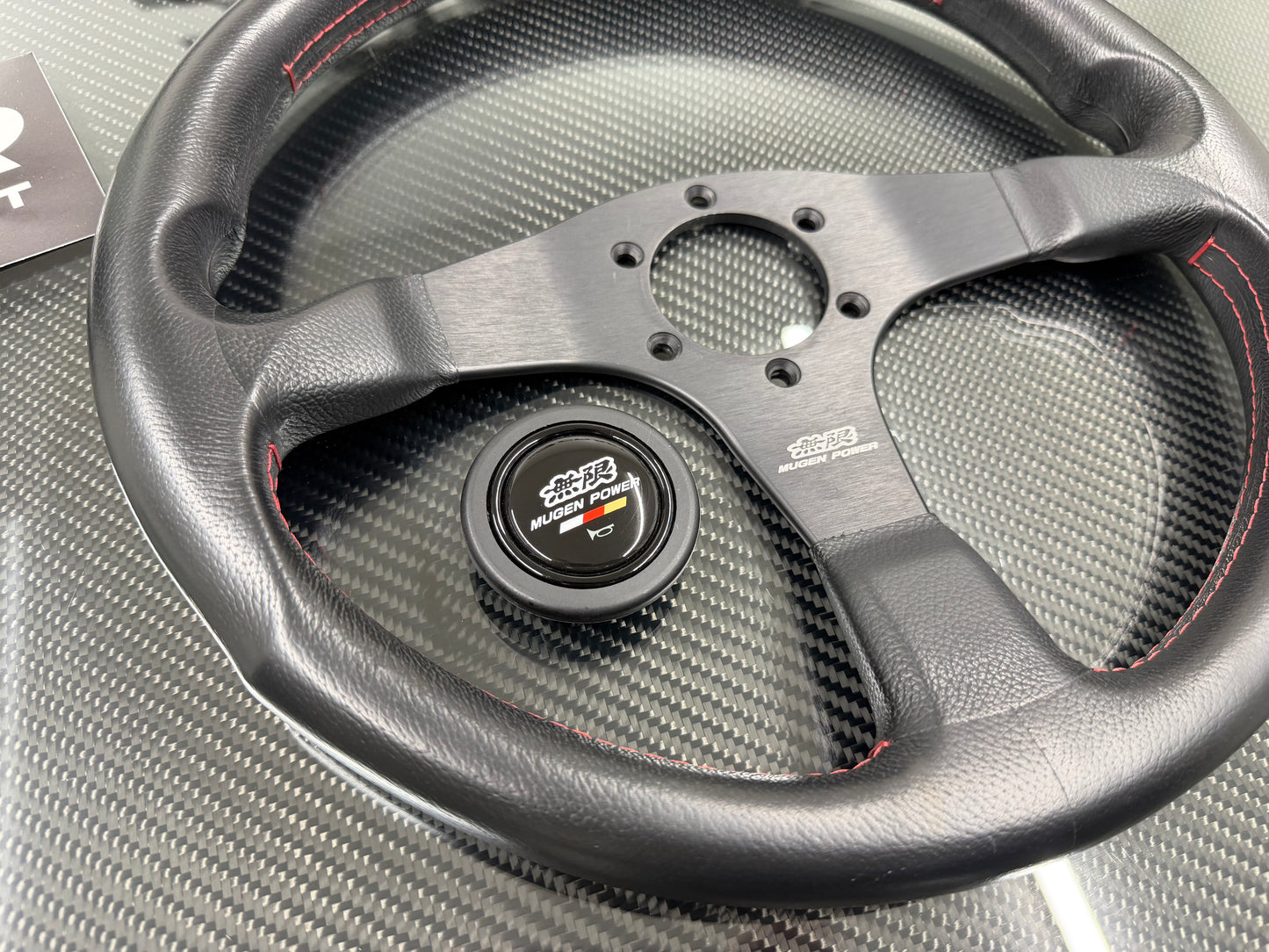 Used Mugen Racing 3 Steering Wheel Black Leather/Red Stitch