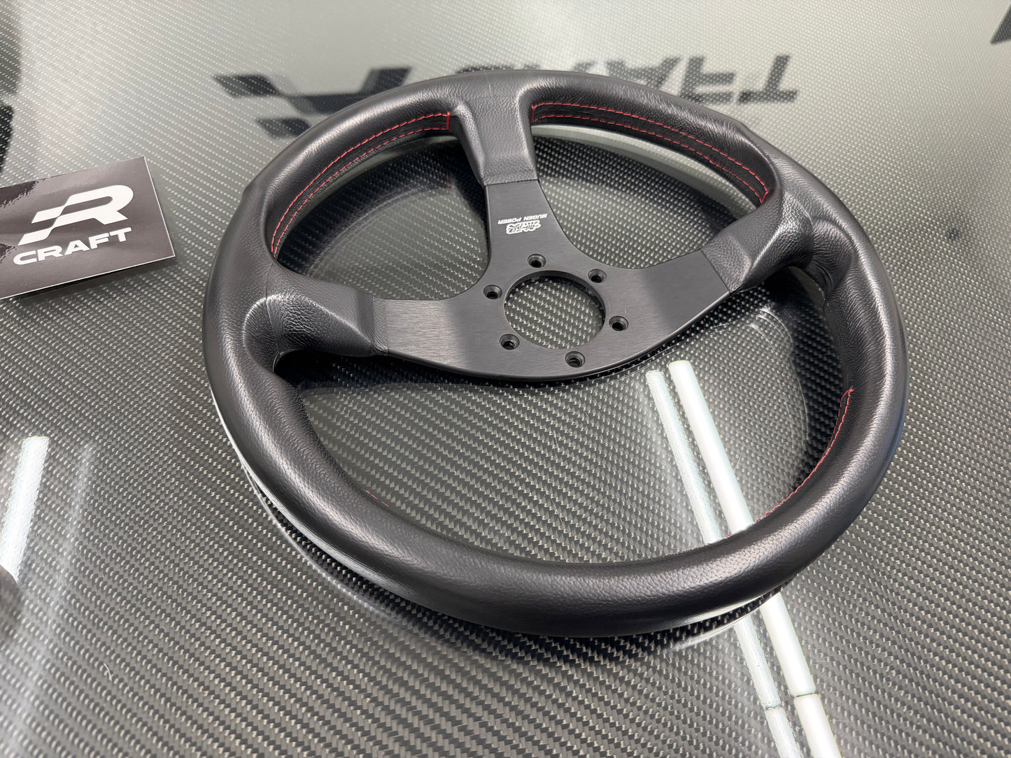 Used Mugen Racing 3 Steering Wheel Black Leather/Red Stitch