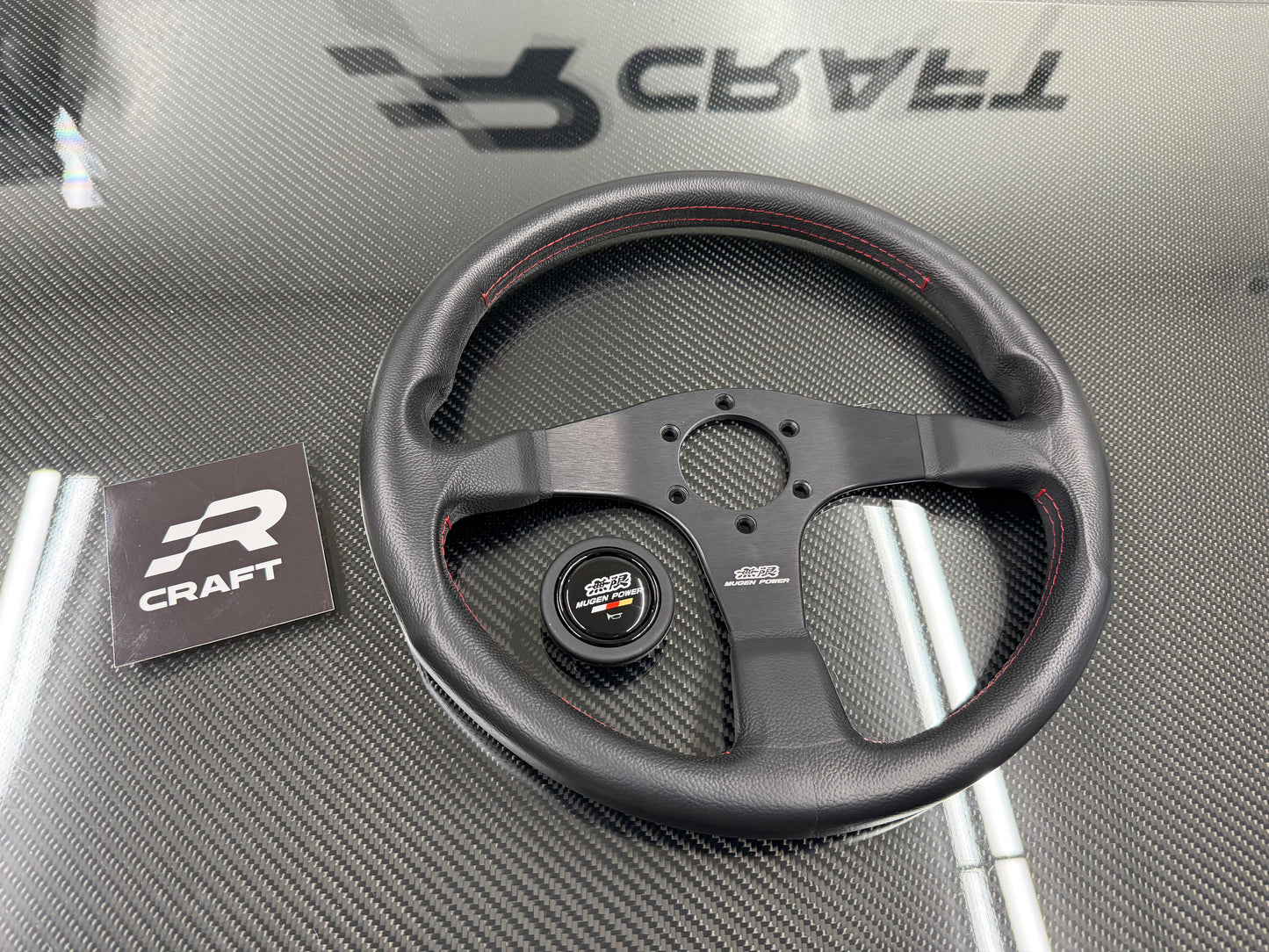 Used Mugen Racing 3 Steering Wheel Black Leather/Red Stitch