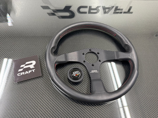 Used Mugen Racing 3 Steering Wheel Black Leather/Red Stitch