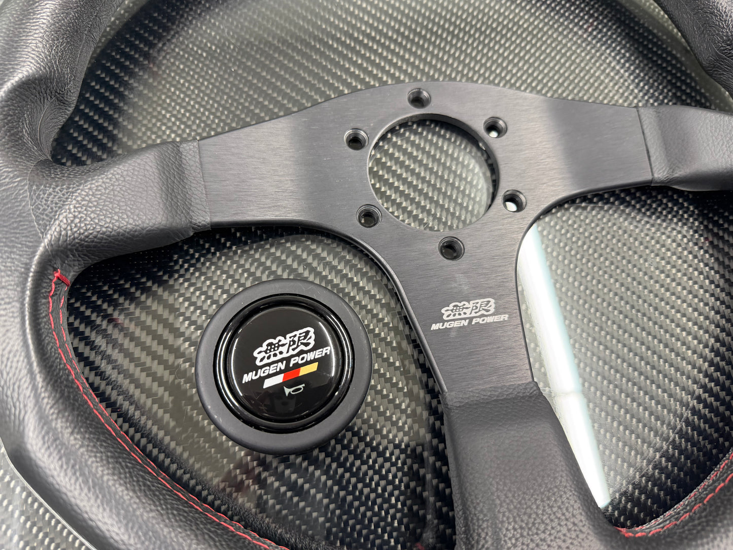 Used Mugen Racing 3 Steering Wheel Black Leather/Red Stitch