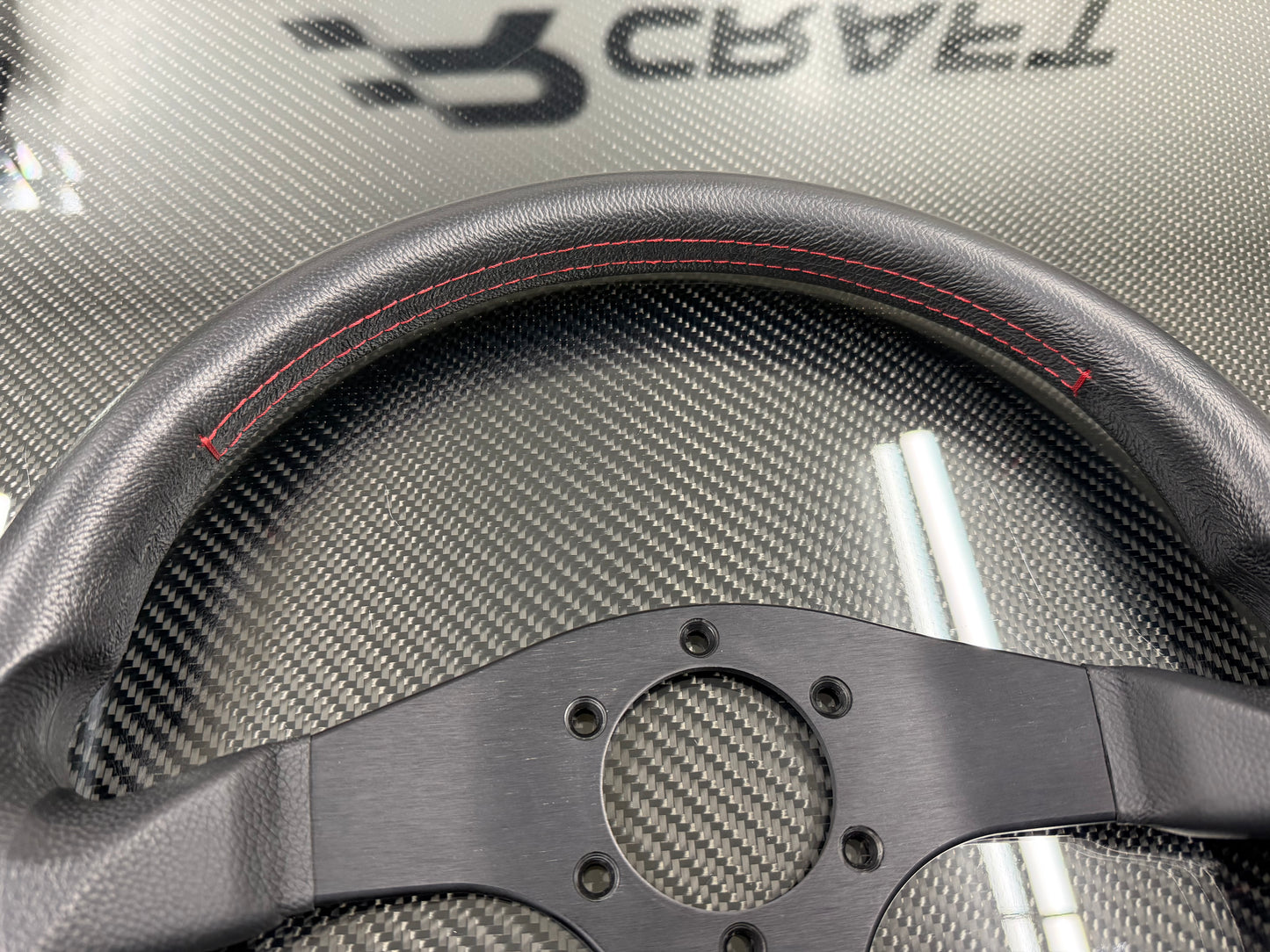 Used Mugen Racing 3 Steering Wheel Black Leather/Red Stitch