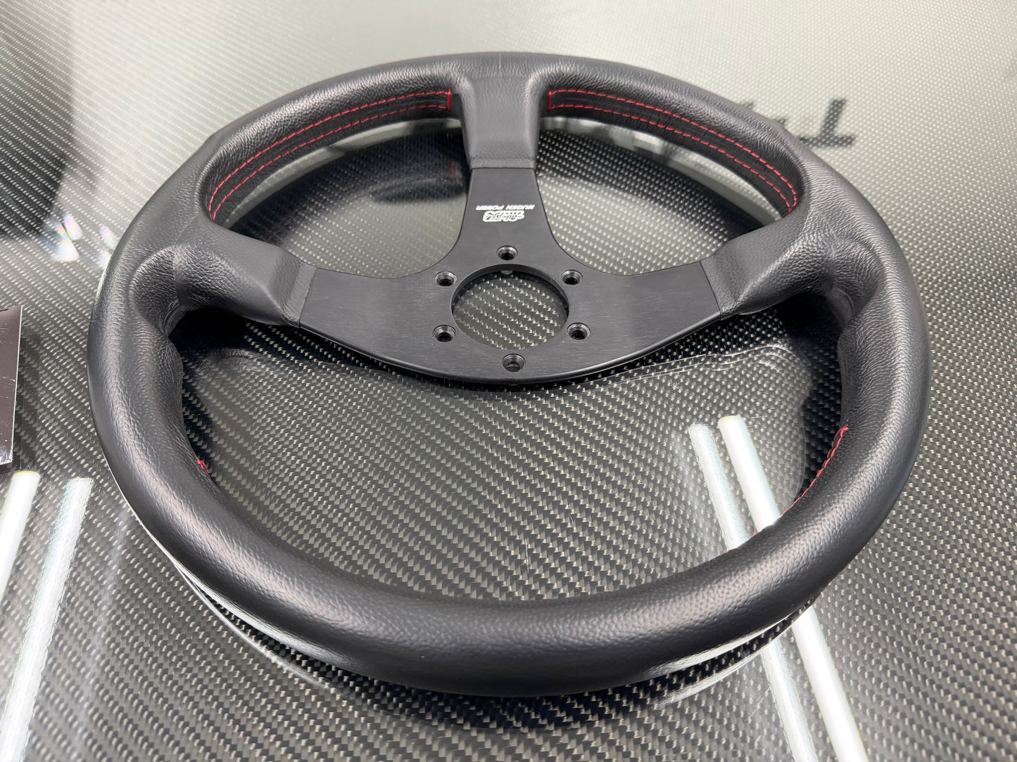 Used Mugen Racing 3 Steering Wheel Black Leather/Red Stitch