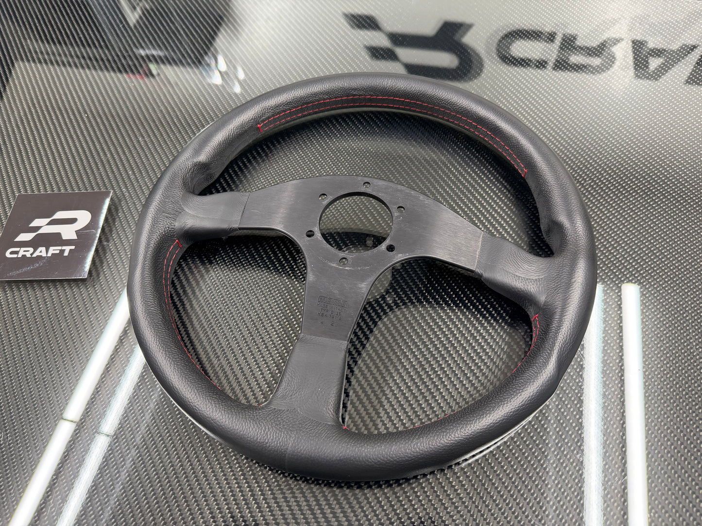 Used Mugen Racing 3 Steering Wheel Black Leather/Red Stitch